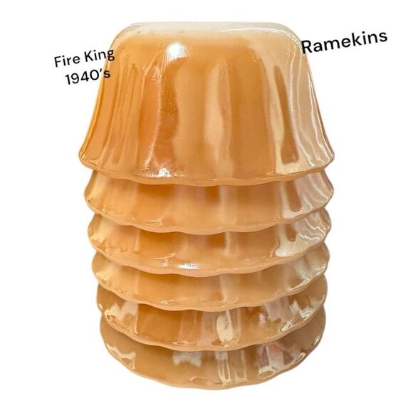 Vintage Fire King 1940’a peach luster glass custard cups, Set of 6 - Picture 1 of 12